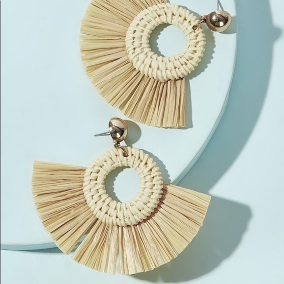 Boho Straw Woven Statement Earrings - Picture 3 of 5